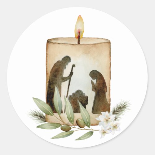 Nativity Candle Round Sticker