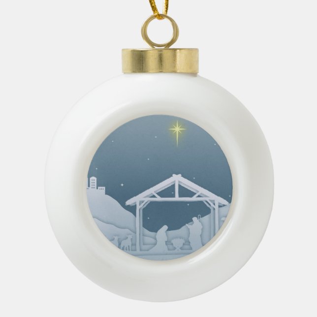Nativity Ceramic Ball Christmas Ornament (Front)