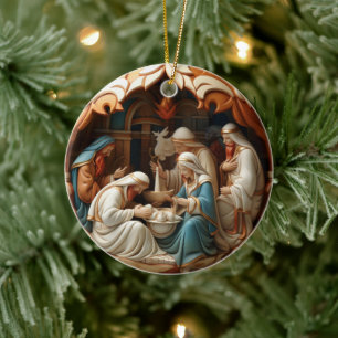 Nativity Ceramic Circle Ornament