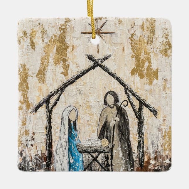 Nativity Ceramic Square Ornament (Front)