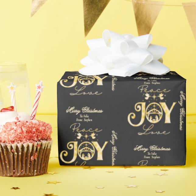 Nativity Christian Christmas Gold Peace Joy Love Wrapping Paper (Birthday Party)