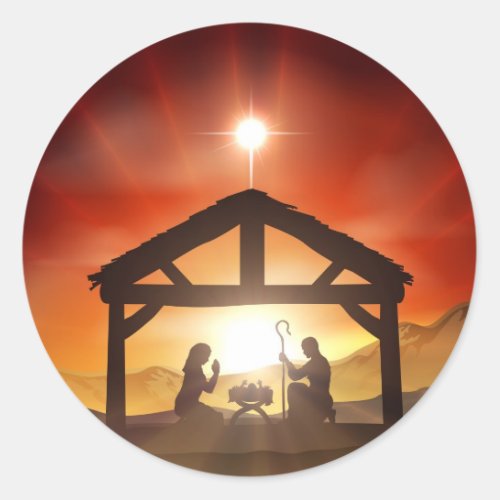 Nativity Christian Christmas Scene Classic Round Sticker