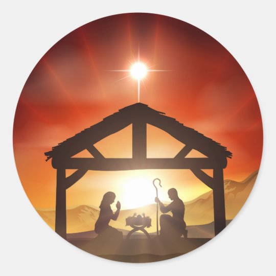 Nativity Christian Christmas Scene Classic Round Sticker