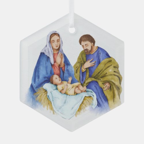 Nativity Christian Jesus Birth  Glass Ornament
