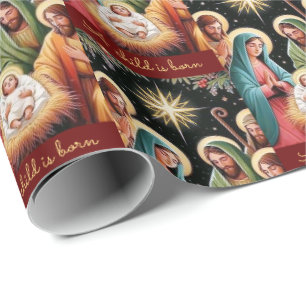 Nativity Christmas Baby Jesus, A Child Is Born Wrapping Paper