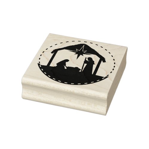 Nativity Christmas Baby Jesus Square Wood Rubber Stamp