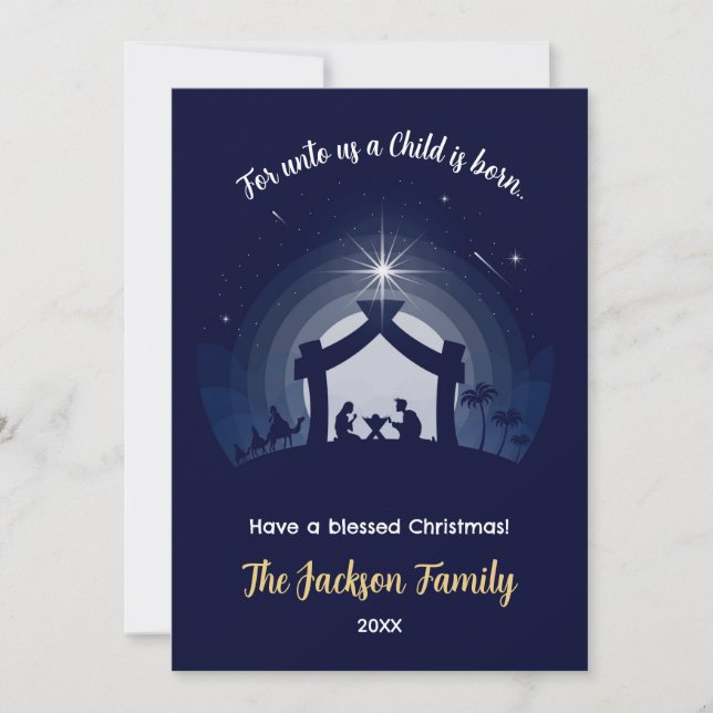 Nativity Christmas Cards Flat Holiday (Navy Blue) (Front)