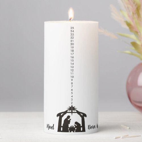 Nativity Christmas Carol Countdown Pillar Candle