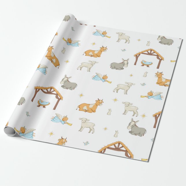 Nativity Christmas Gift Wrap Paper Christian (Unrolled)