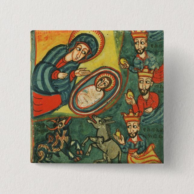 NATIVITY CHRISTMAS PARCHMENT ,ADORATION OF MAGI BUTTON (Front)