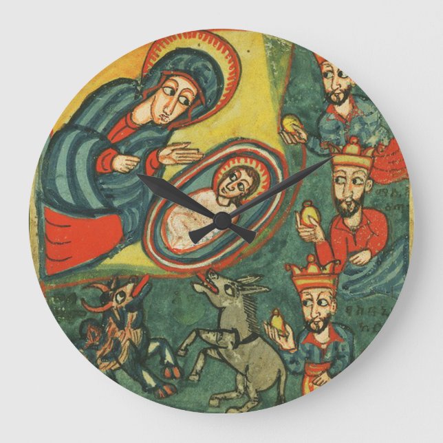 NATIVITY CHRISTMAS PARCHMENT ,ADORATION OF MAGI LARGE CLOCK (Front)