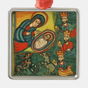 NATIVITY CHRISTMAS PARCHMENT ,ADORATION OF MAGI METAL ORNAMENT