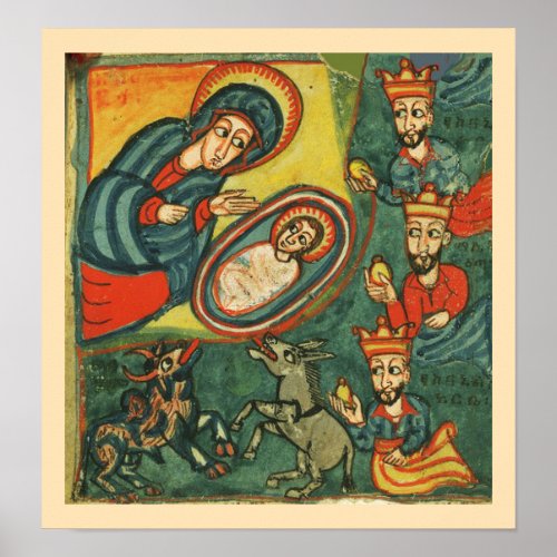 NATIVITY CHRISTMAS PARCHMENT ADORATION OF MAGI POSTER