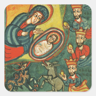 NATIVITY CHRISTMAS PARCHMENT ,ADORATION OF MAGI SQUARE STICKER