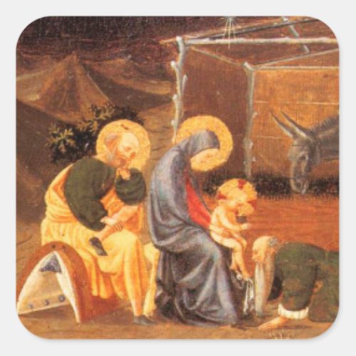 NATIVITY CHRISTMAS PARCHMENT ADORATION OF MAGI SQUARE STICKER