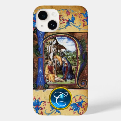 NATIVITY CHRISTMAS PARCHMENT BLUE GEM MONOGRAM Case_Mate iPhone 14 CASE