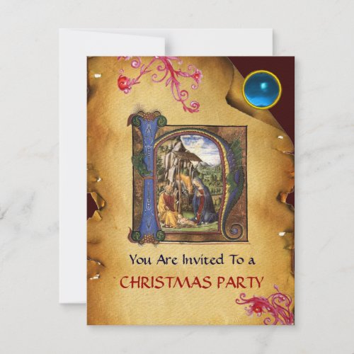 NATIVITY CHRISTMAS PARTY PARCHMENT  Monogram Invitation