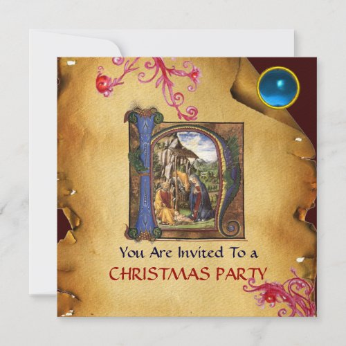 NATIVITY CHRISTMAS PARTY PARCHMENT  Monogram Invitation