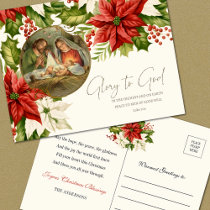 Nativity Christmas Poinsettias Merry Christmas Postcard