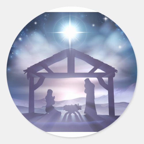 Nativity Christmas Scene Classic Round Sticker