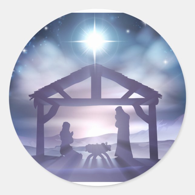 Nativity Christmas Scene Classic Round Sticker (Front)