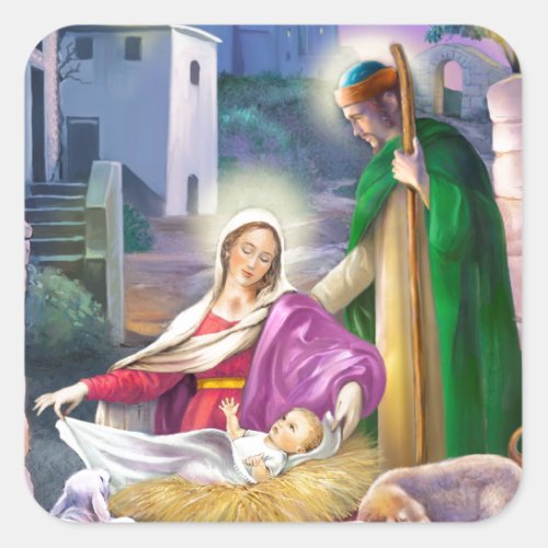 Nativity Christmas Square Sticker