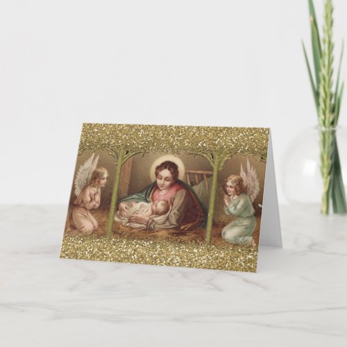 Nativity Christmas Virgin Mary Jesus Angels Holiday Card