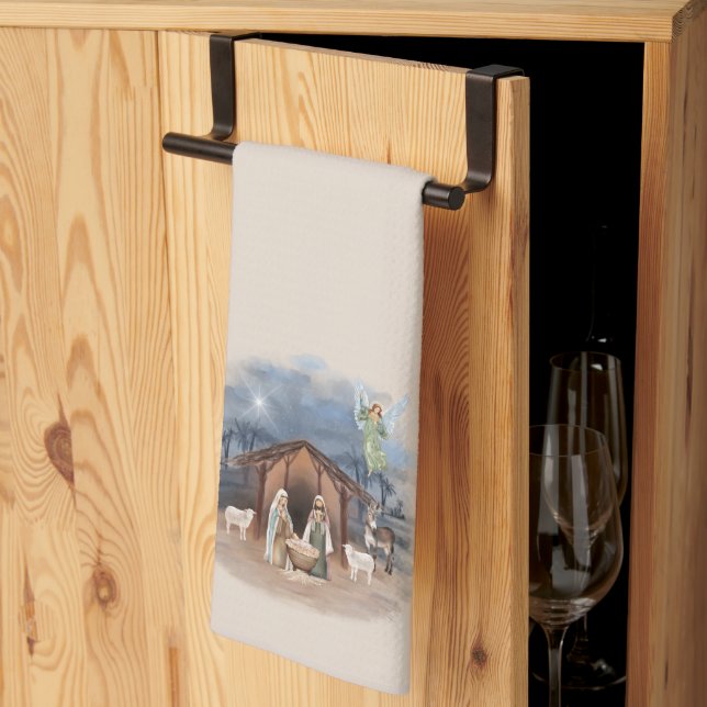 Nativity Christmas Watercolor Jesus  Kitchen Towel (Thirds Fold)