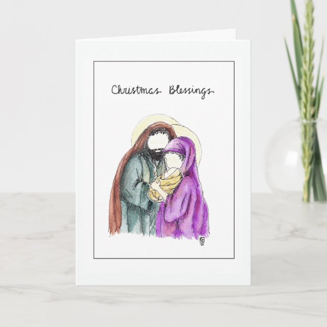 Nativity Christmas, Watercolor Print Card (Front)
