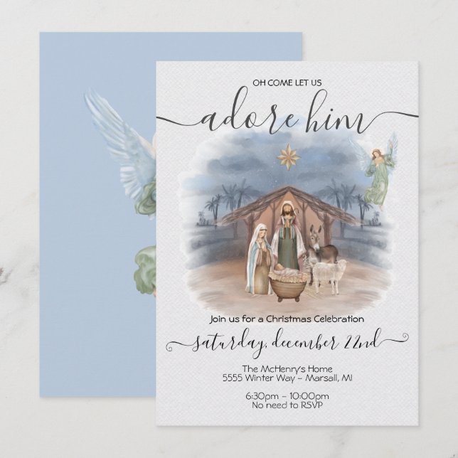 Nativity Christmas with baby Jesus, Mary & Joseph  Invitation (Front/Back)
