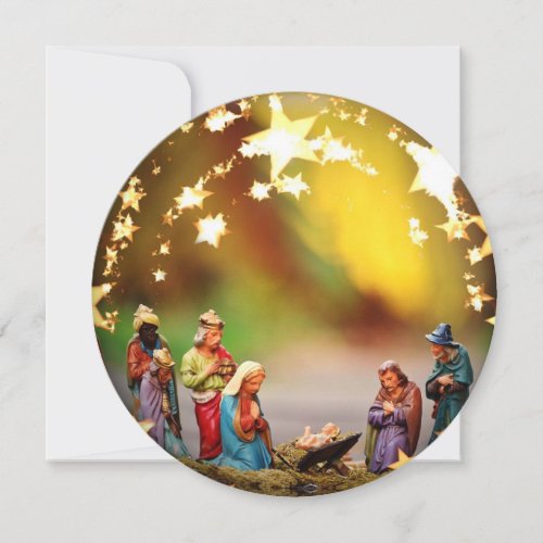 Nativity Crib Virgin Mary Jesus Christmas Stars Ho Holiday Card