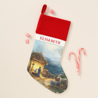 Nativity Custom name watercolor Christmas Christmas Stocking
