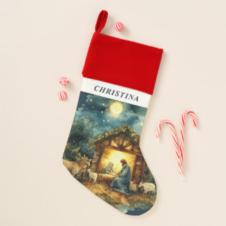 Nativity Custom name watercolor Christmas Christmas Stocking