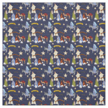 Nativity Fabric on Dark Blue