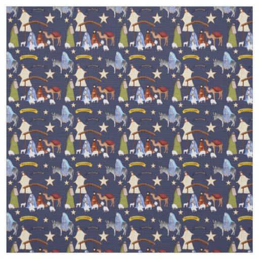 Nativity Fabric on Dark Blue
