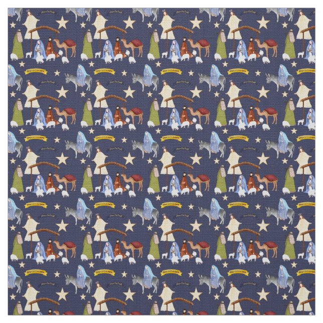 Nativity Fabric on Dark Blue (Swatch)