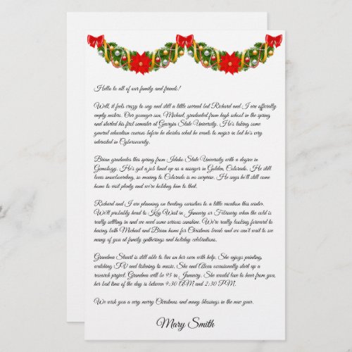 Nativity Family Christmas Newsletter Personalize Stationery