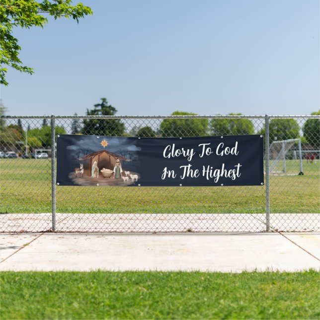 Nativity Glory To God Christmas Christian Church Banner (Insitu)