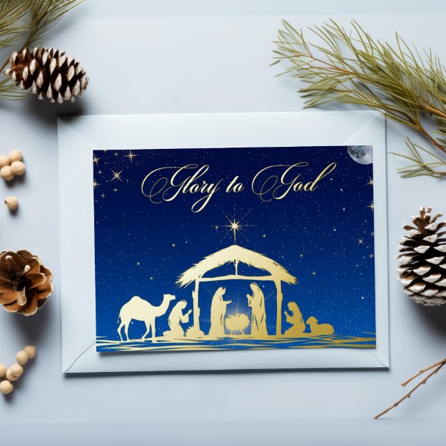 Nativity Glory To God Christmas Christian Foil Holiday Postcard (Creator Uploaded)