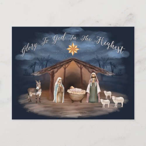Nativity Glory To God Christmas Christian Holiday Postcard