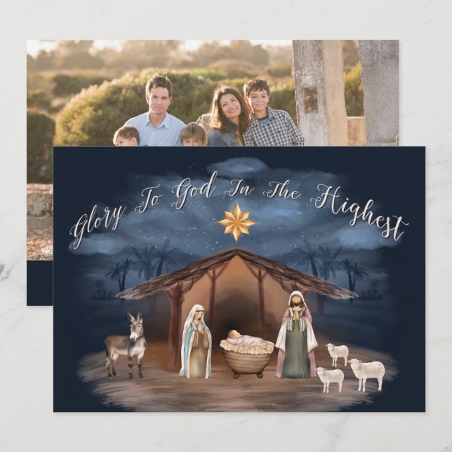 Nativity Glory To God Christmas Christian Photo Holiday Card (Front/Back)