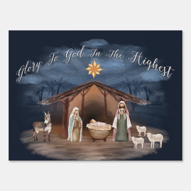 Nativity Glory To God Christmas Christian Sign (Front)