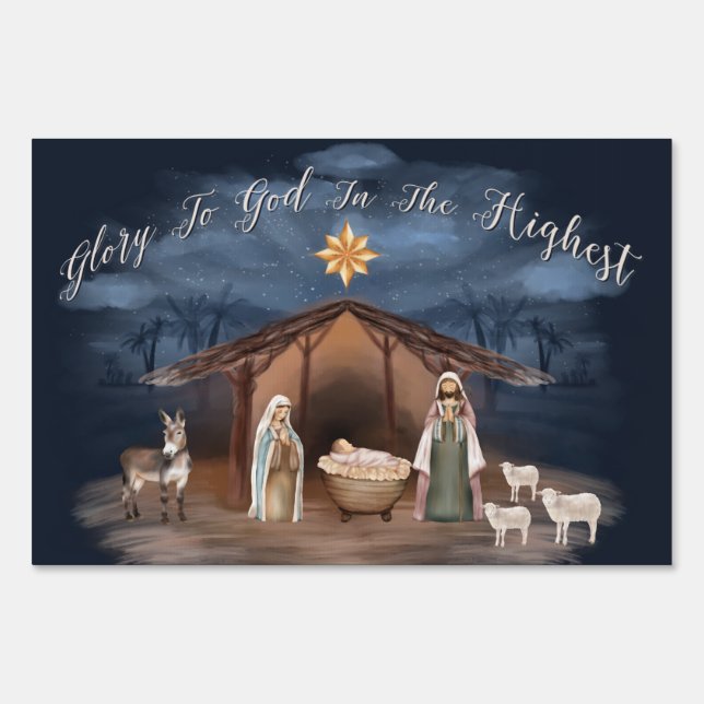 Nativity Glory To God Christmas Church Christian Sign (Front)