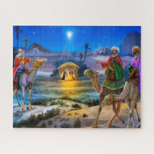 Nativity holiday jig saw with three kings jigsaw puzzle