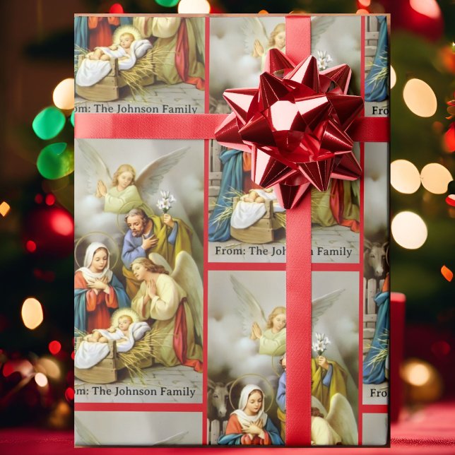 Nativity Holy Family Add Your Text Christmas Gift Wrapping Paper (Creator Uploaded)
