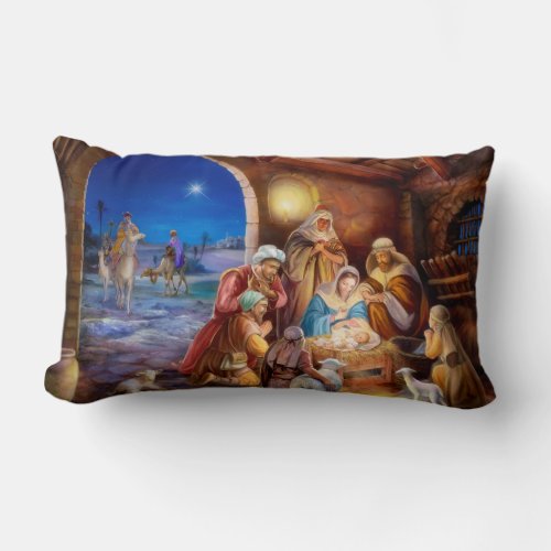 nativity holy night painting lumbar pillow