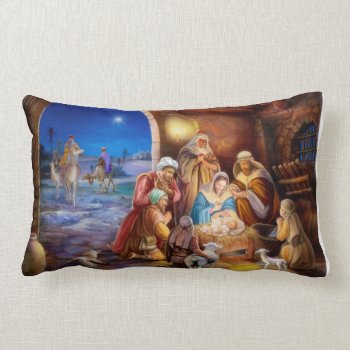 Nativity  Holy Night Painting Lumbar Pillow by patrickhoenderkamp at Zazzle