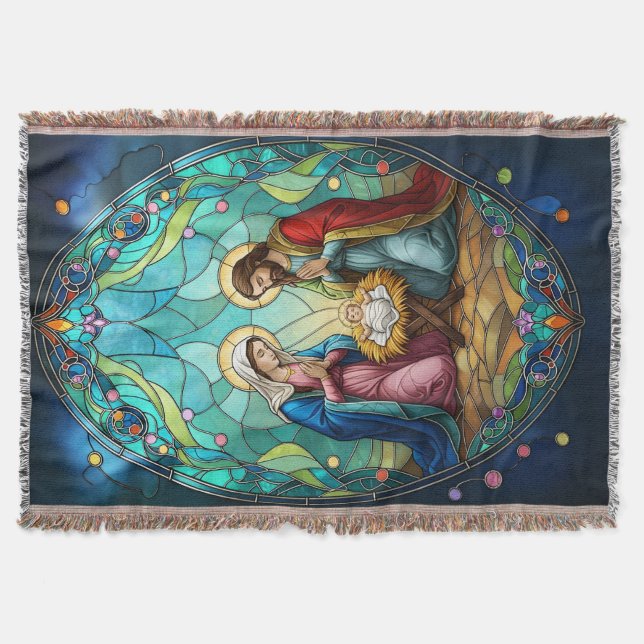 Nativity in Stained Glass Throw Blanket (Front)