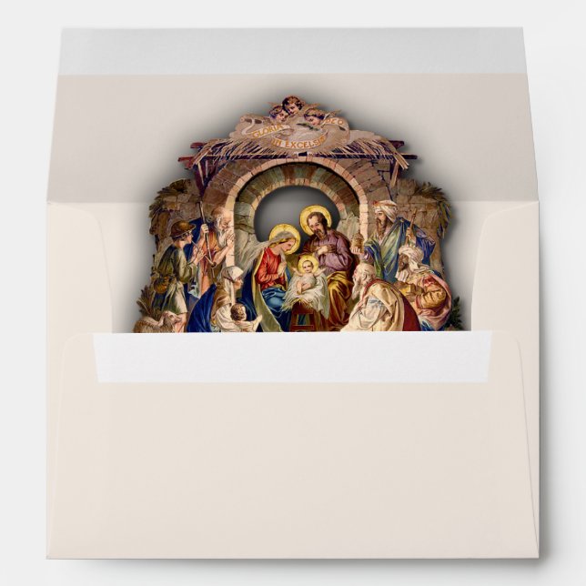 Nativity Inside Off White Vintage Christmas Angel Envelope (Back (Bottom))