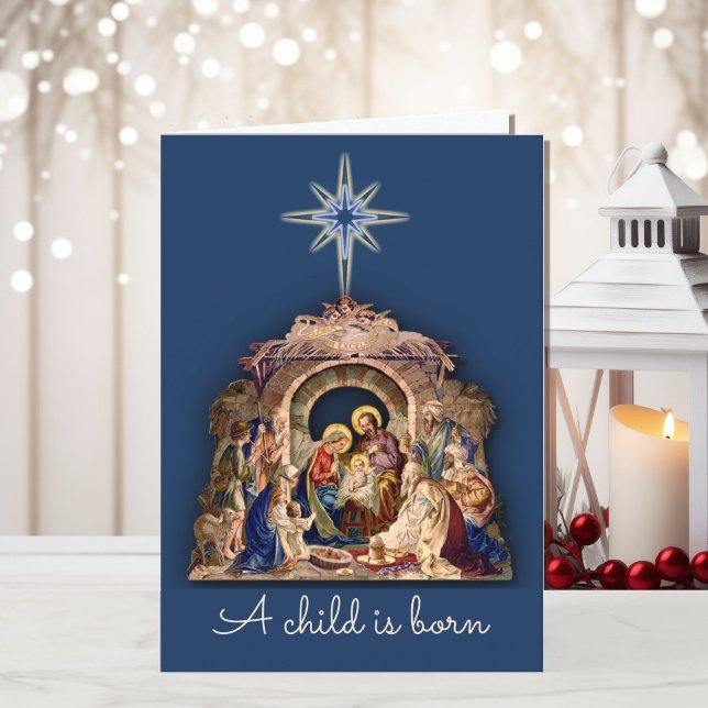 Nativity Jesus Is Born Personalize Signature Text Card (Creator Uploaded)